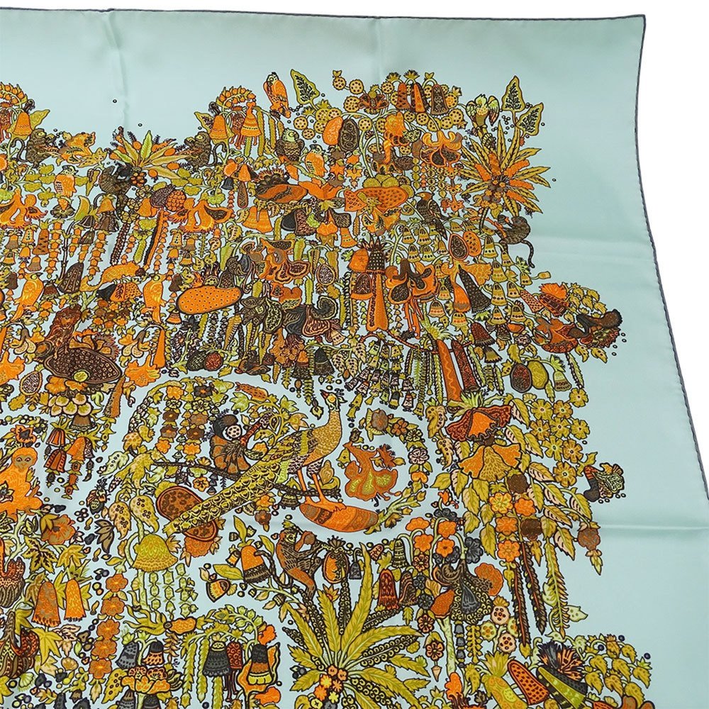 Hermes Scarf Muffler for Women Carre 90 LEGEND MOGHOLE Silk Pale Green Orange... - Picture 7 of 10